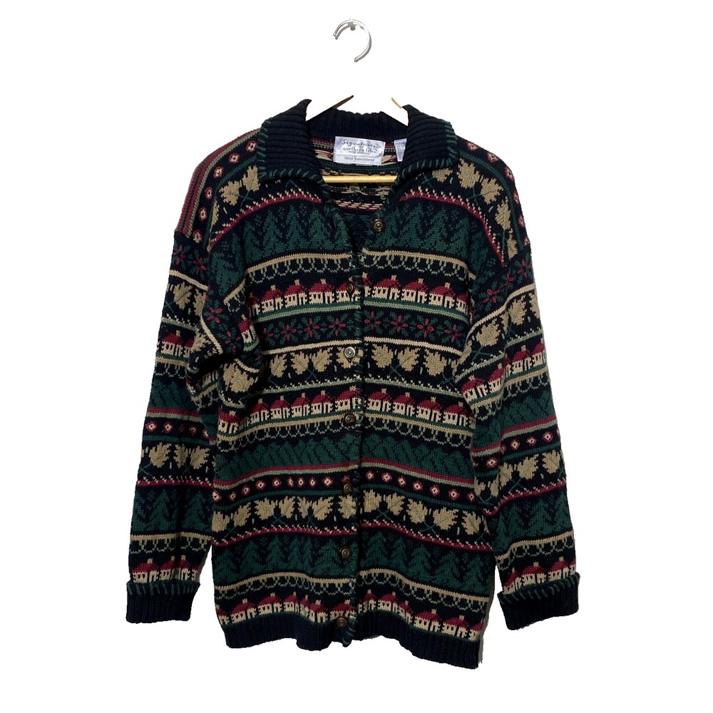 Vtg Signatures Northern Isles Knit Cardigan XL Fall Winter Cottagecore Grandma